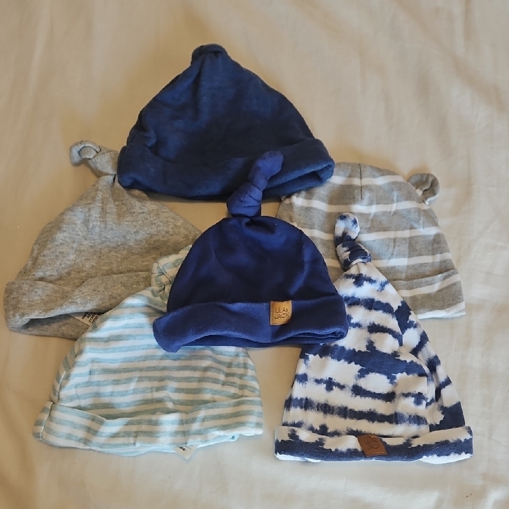 Blue and Gray Knotted Baby Beanies Set